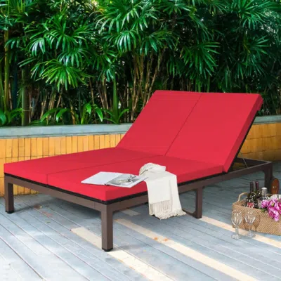Hivvago 2-person Patio Rattan Lounge Chair With Adjustable Backrest-white