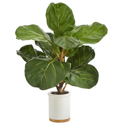 Homplanti 21" Fiddle Leaf Artificial Tree In White Ceramic Planter