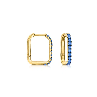 Ross-simons Sapphire Paper Clip Link Hoop Earrings In 18kt Gold Over Sterling In Blue