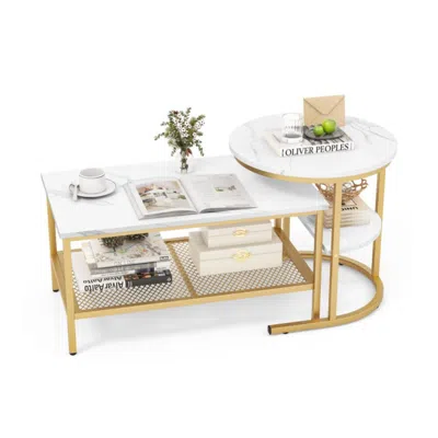 Hivvago Set Of 2 Nesting Coffee Table With Extra Storage Shelf For Living Room-golden