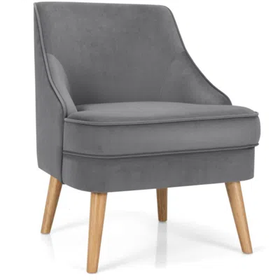 Hivvago Mid Century Velvet Accent Chair With Rubber Wood Legs For Bedroom-gray