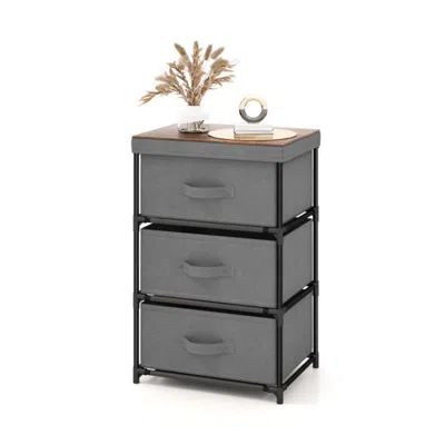 Hivvago 3-tier Fabric Nightstand With Sturdy Metal Frame-gray
