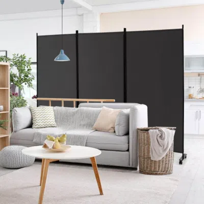 Hivvago 3 Panel Folding Room Divider With Lockable Wheels-gray