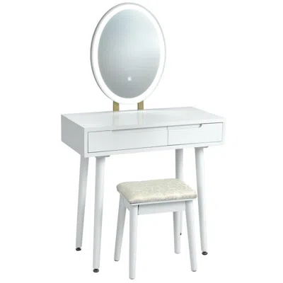 Hivvago Touch Screen Vanity Makeup Table Stool Set With Lighted Mirror-white