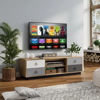 Hivvago Modern 55 Inch Tv Stand With 2 Storage Cabinets For Tvs Up To 60 Inch