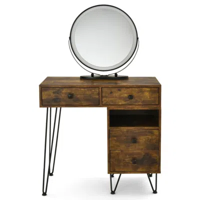 Hivvago Modern Dressing Table With Storage Cabinet-rustic Brown