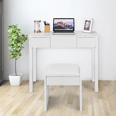 Hivvago Vanity Makeup Dressing Table Set With Flip Top Mirror And Cushioned Stool-white