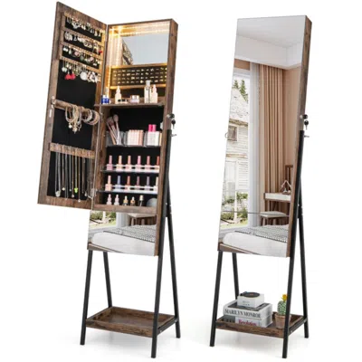Hivvago Lockable Freestanding Jewelry Organizer With Full-length Frameless Mirror-rustic Brown