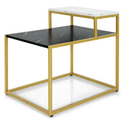 Hivvago 2 Tier End Side Table With Metal Frame And Storage Shelf For Living Room-white