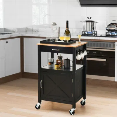 Hivvago Rolling Kitchen Island Cart With Drawer And Side Hooks-black