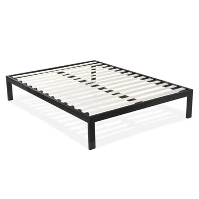 Quikfurn Queen Size Modern Black Metal Platform Bed Frame With Wood Slats