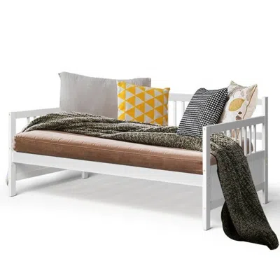 Quikfurn Twin Size 2-in-1 Wood Daybed Frame Sofa Bed In White Finish