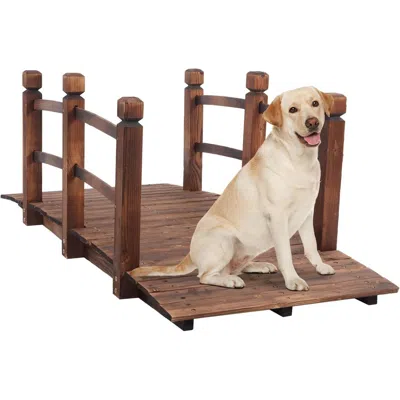 Quikfurn Outdoor 5-foot Solid Fir Wood Garden Bridge In Rustic Brown Finish