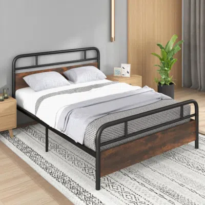 Hivvago Twin/full/queen Size Bed Frame With Industrial Headboard-queen Size