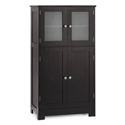 Hivvago Bathroom Floor Storage Locker Kitchen Cabinet With Doors And Adjustable Shelf-brown