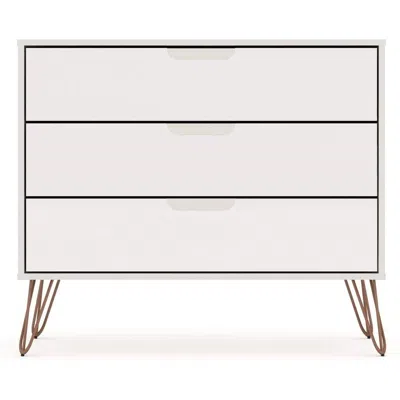 Quikfurn Modern Scandinavian Style Bedroom 3-drawer Dresser In White Wood Finish