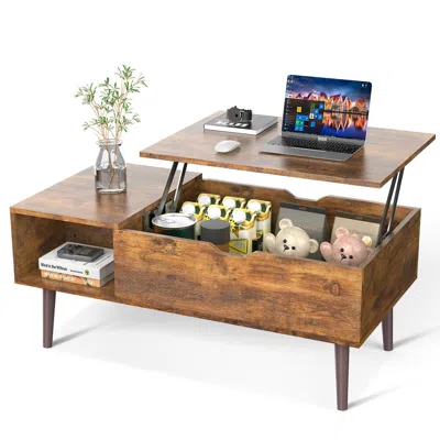 Quikfurn Mid-century Modern Lift-top Coffee Table Tv Tray Laptop Desk Brown Wood Finish