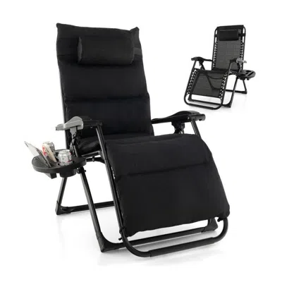 Quikfurn Black Zero Gravity Adjustable Lounge Chair Removable Cushion Cup Holder Tray