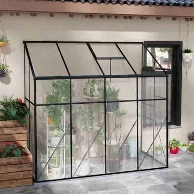Quikfurn 8.3 Ft X 4.1 Ft Outdoor Polycarbonate Lean-to Greenhouse With Black Metal Frame