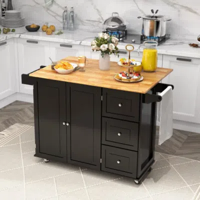 Hivvago Kitchen Island Trolley Cart Wood With Drop-leaf Tabletop And Storage Cabinet-black