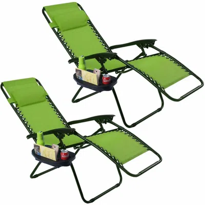 Quikfurn Set Of 2 Green Folding Outdoor Zero Gravity Lounge Chair Recliner