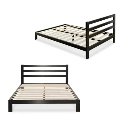 Quikfurn Full Size Heavy Duty Metal Platform Bed Frame With Headboard And Wood Slats