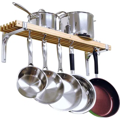 Quikfurn Farmhome Wooden Wall Mounted 6 Hooks Pot Rack
