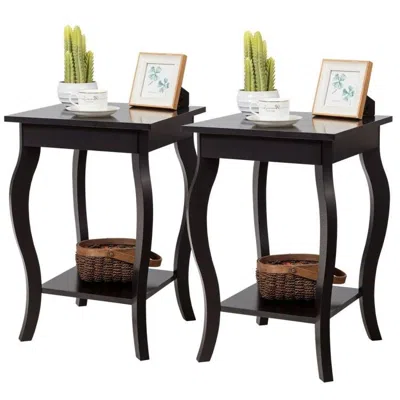 Quikfurn Stylish Nightstand End Table In Black Wood Finish - Set Of 2