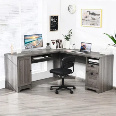 Hivvago 66 Inch L-shaped Writing Study Workstation Computer Desk With Drawers-gray