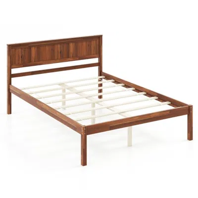Quikfurn Full Size Retro Wood Platform Bed Frame With Headboard In Walnut