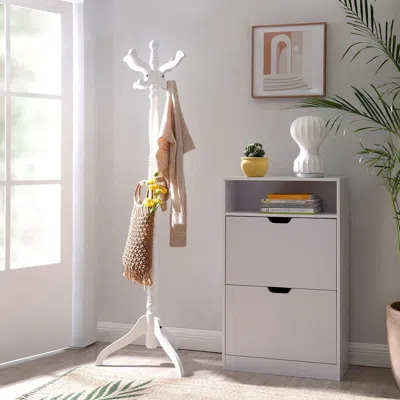 Quikfurn Traditional Classic Solid Wood Coat Rack In White Finish
