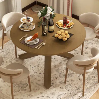Hivvago 47 Inches Round Dining Table With Solid Acacia Wood Legs For 4-6 Person-natural
