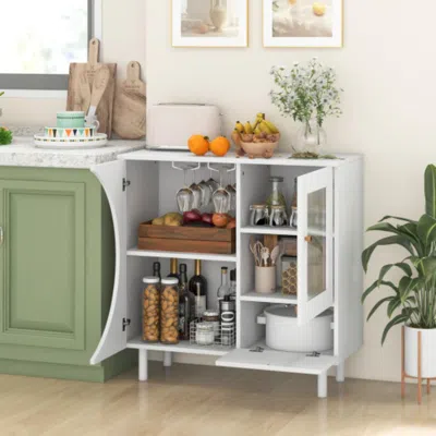 Hivvago Kitchen Sideboard With Glasses Holder For Living Room Dining Room-white