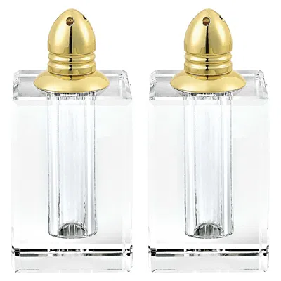 Homezia Handcrafted Optical Crystal And Gold Large Size Salt And Pepper Shakers In Multi