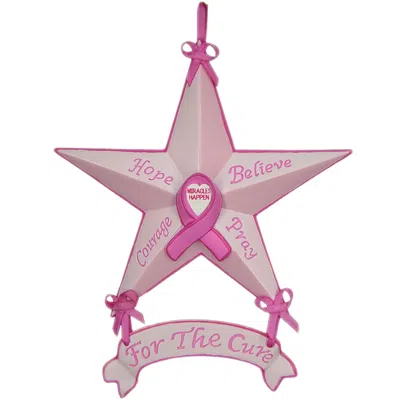 Homezia Set Of Six Star Shaped Breast Cancer Awareness Christmas Ornaments