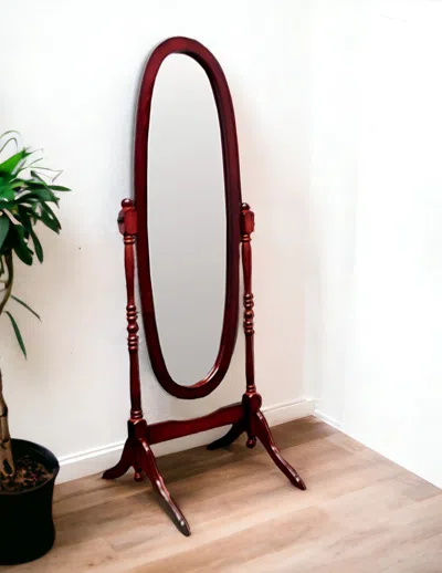 Homezia 59" Brown Cherry Oval Framed Cheval Standing Mirror