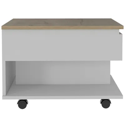 Homezia 22" White And Light Oak Manufactured Wood Rectangular Coffee Table With Drawer