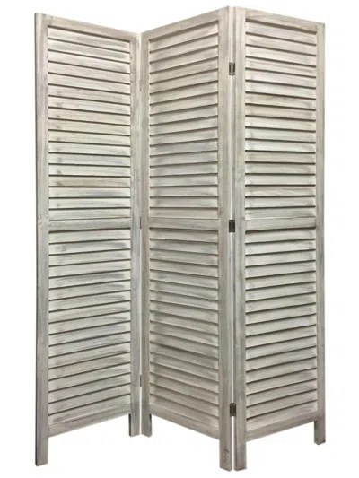 Homezia Stylish Three Panel Washed White Shutter Divider Screen