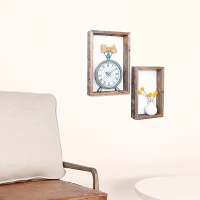 Homezia Rustic Farmhouse Set Of 3 Rectangle Shadow Box Shelves