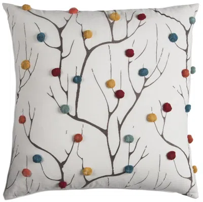 Homezia Set Of Two 20" X 20" Brown Indoor Outdoor Throw Pillow Cover & Insert With Pom Poms