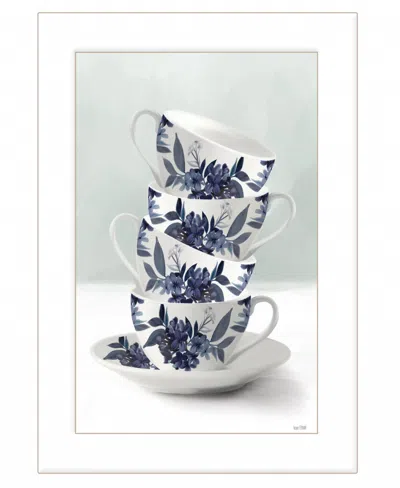Homezia Tea Tower Blue 1 White Framed Print Kitchen Wall Art