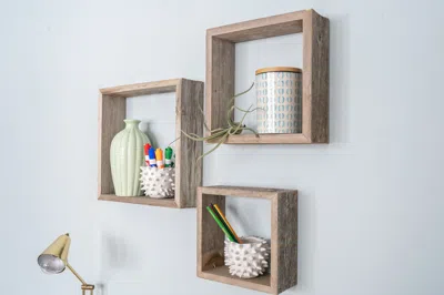 Homezia Set Of 3 Square Espresso Reclaimed Wood Open Box Shelve