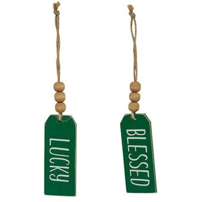 Homegifo Blessed Or Lucky Green Wooden Tag 2 Asstd.