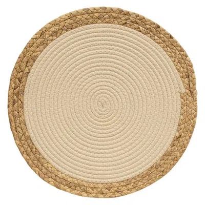 Homegifo Woven Cotton & Hyacinth Round Mat Natural 15.5" Dia.