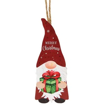 Homegifo *merry Christmas Gnome With Gift Wooden Ornament