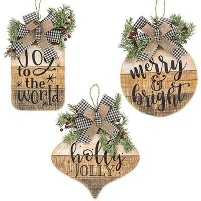 Homegifo *slat Wood Christmas Ornament Sign 3 Asstd.