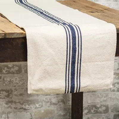 Homegifo Grain Sack Cream And Navy Stripe Long Runner