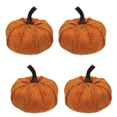 Homegifo 4/pack Orange Burlap Pumpkins 2.25"