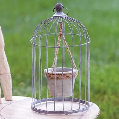 Homegifo Wire Birdcage With Jute And Cement Plant Holder Large