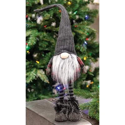 Homegifo *standing Plush Red/dk Gray Plaid Santa Gnome W/dk Gray Hat